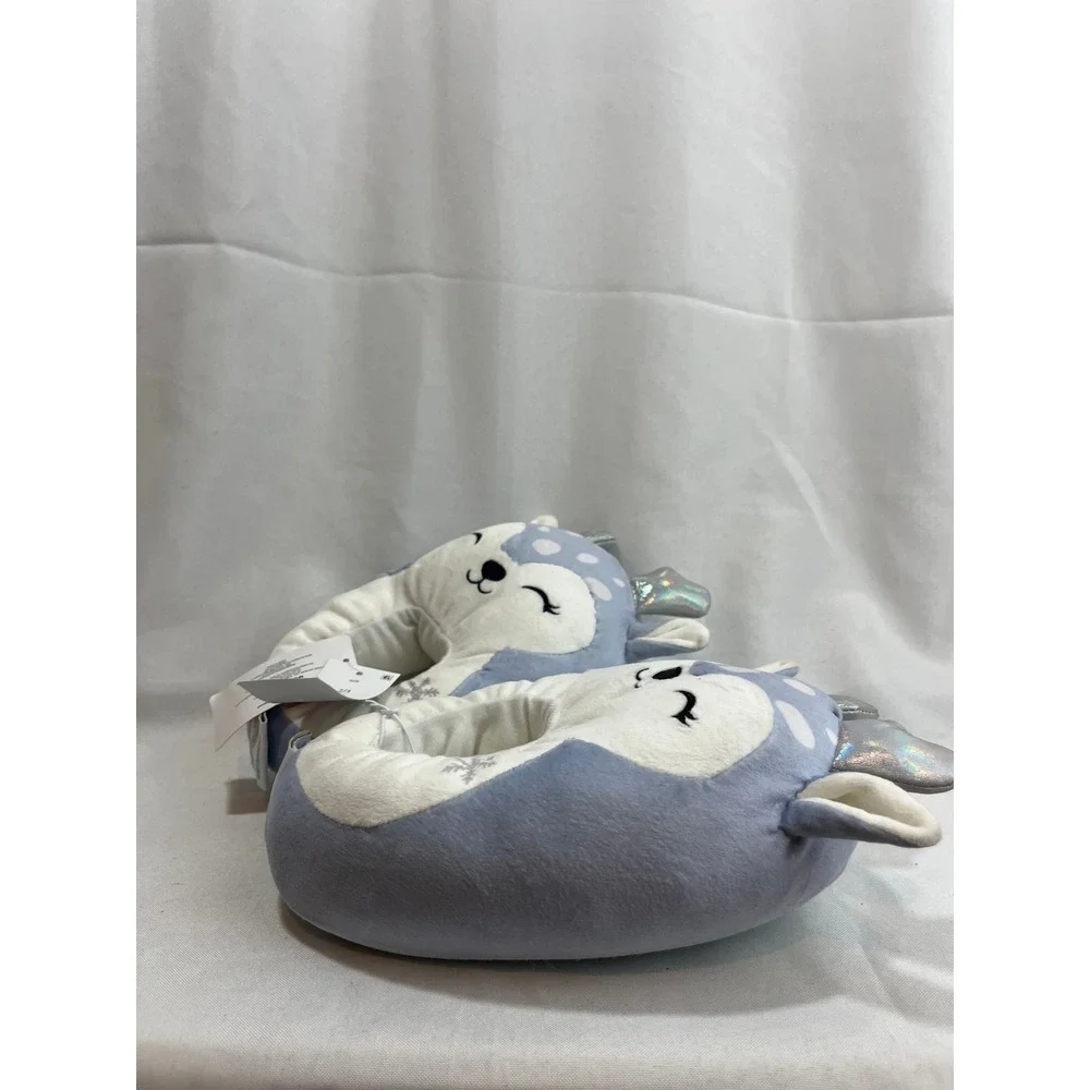Squishmallows Blue Deer Plush Slippers Kids Size 2/3 Silver Antler Snowflake NEW
